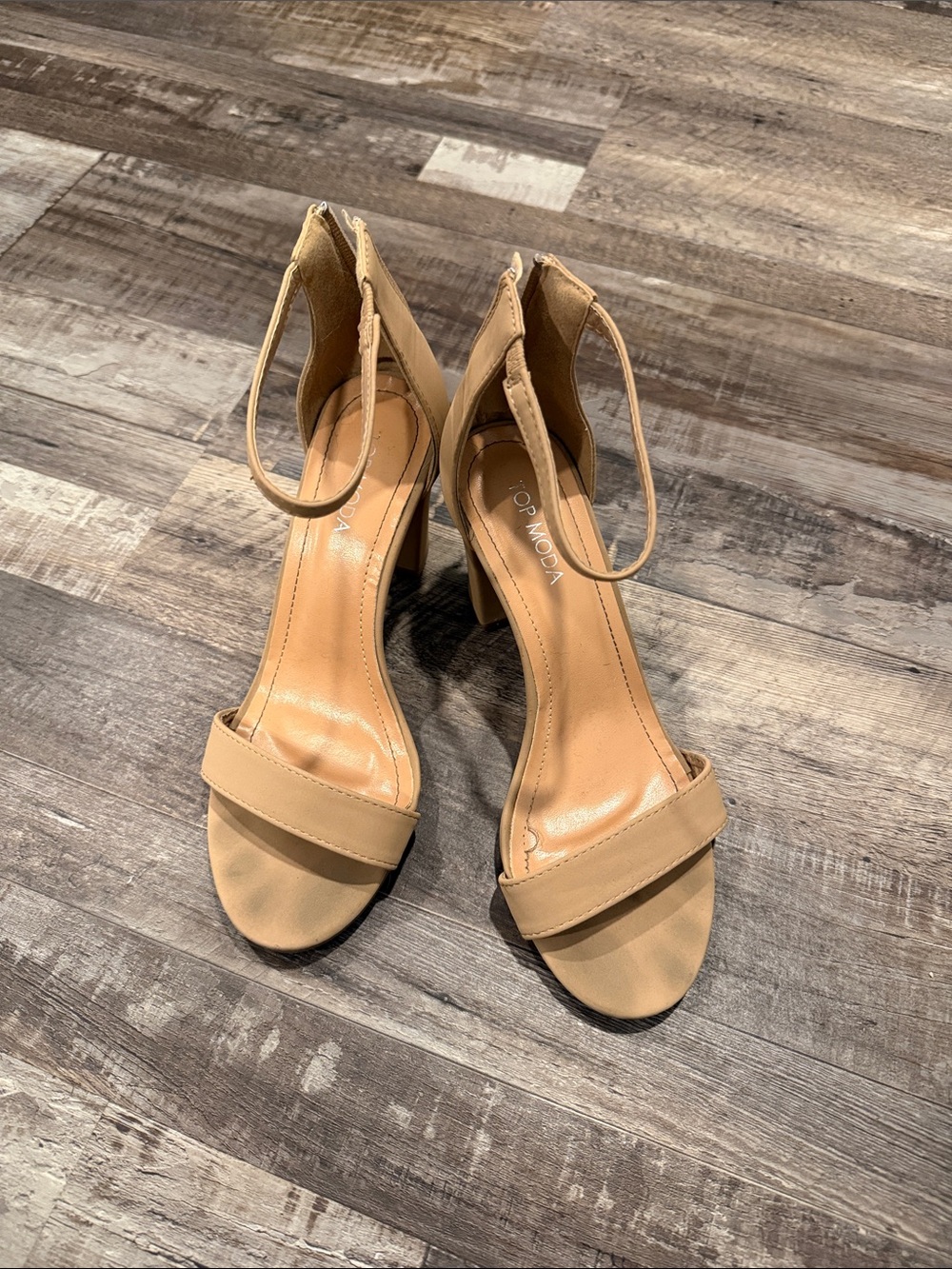 TOP Moda Beige Ankle-Strap Block Heel Sandals